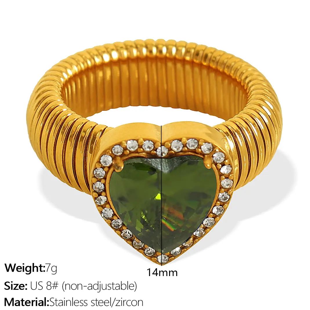 1 Piece Romantic Series Retro Heart Colorful Stainless Steel  Gold Color Zircon Women's Gemstone Rings 